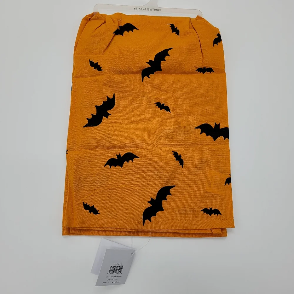 Primitives By Kathy Last Halloween Kitchen Towel Bats Black Orange 28x28 NEW
